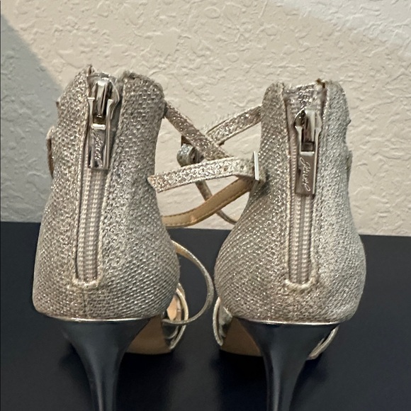 Jewel Badgley Mischka Galen‎ Platform Glitter Evening Heel Shoe Silver 7.5 - Picture 10 of 12
